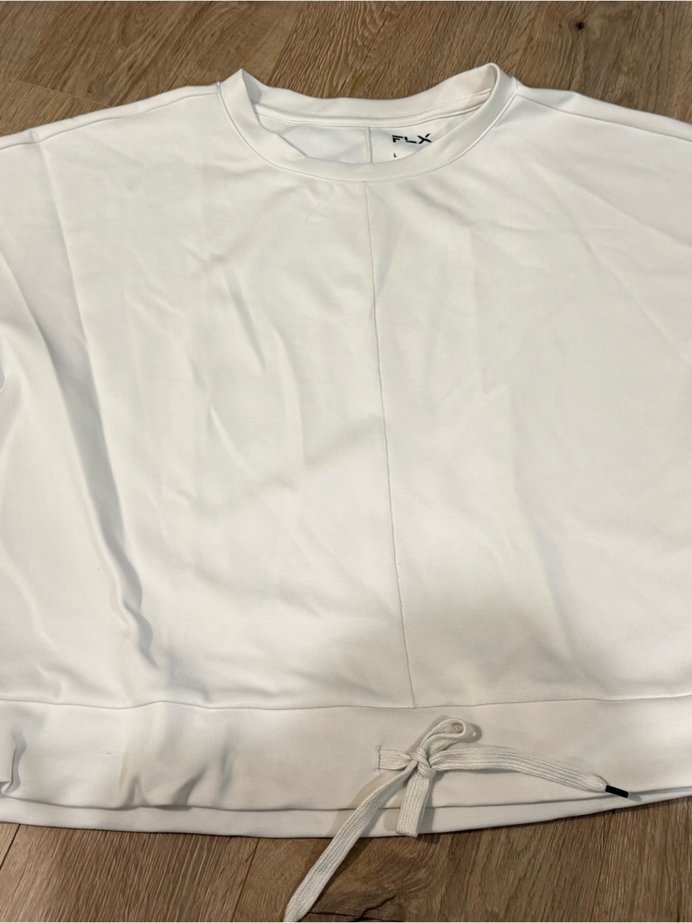FLX Women's White Drawstring-Hem Pullover Sweatshirt